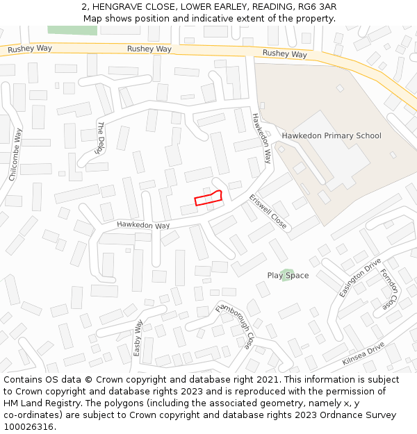 2, HENGRAVE CLOSE, LOWER EARLEY, READING, RG6 3AR: Location map and indicative extent of plot