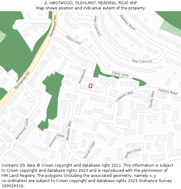 2, HIRSTWOOD, TILEHURST, READING, RG30 6NF: Location map and indicative extent of plot