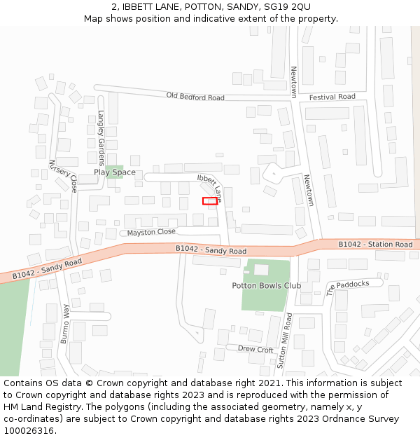 2, IBBETT LANE, POTTON, SANDY, SG19 2QU: Location map and indicative extent of plot