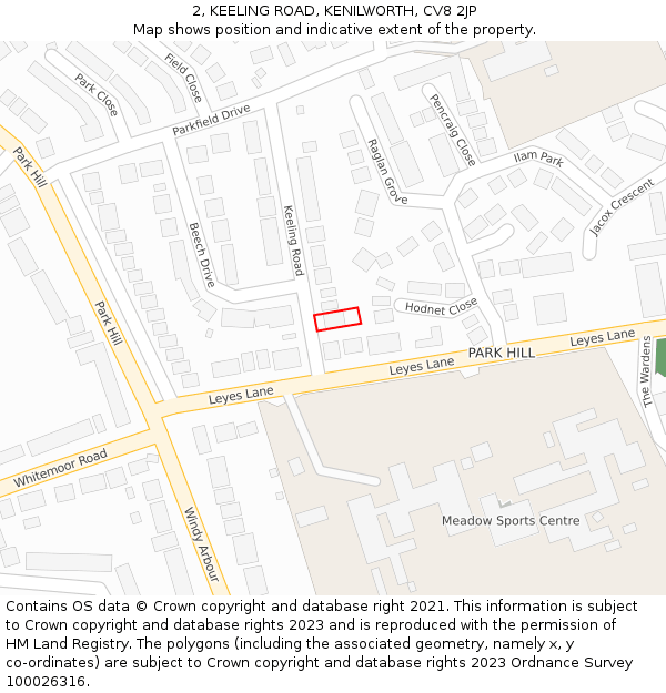 2, KEELING ROAD, KENILWORTH, CV8 2JP: Location map and indicative extent of plot