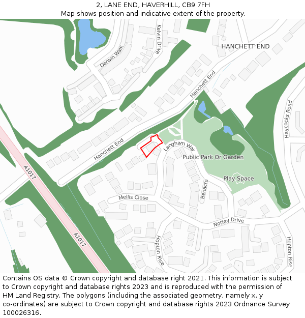 2, LANE END, HAVERHILL, CB9 7FH: Location map and indicative extent of plot