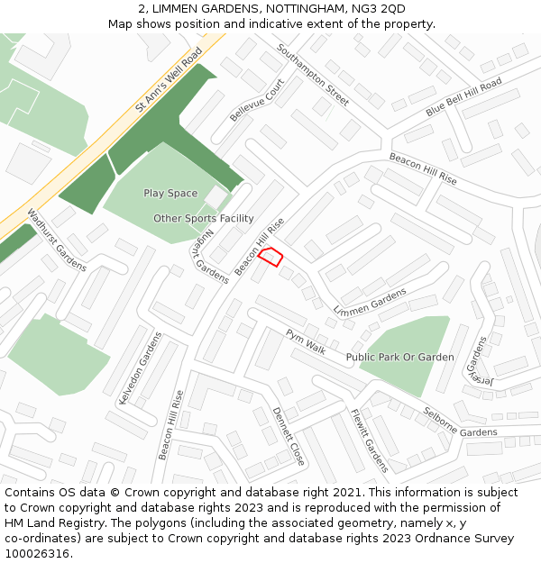 2, LIMMEN GARDENS, NOTTINGHAM, NG3 2QD: Location map and indicative extent of plot