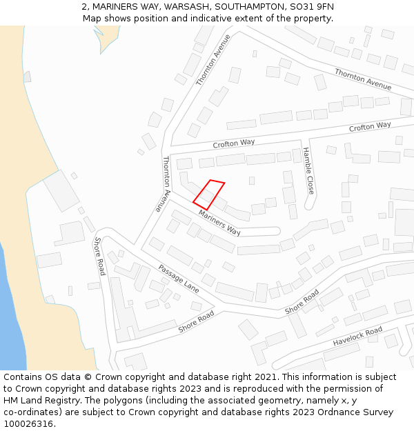 2, MARINERS WAY, WARSASH, SOUTHAMPTON, SO31 9FN: Location map and indicative extent of plot