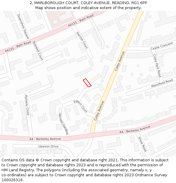 2, MARLBOROUGH COURT, COLEY AVENUE, READING, RG1 6PP: Location map and indicative extent of plot