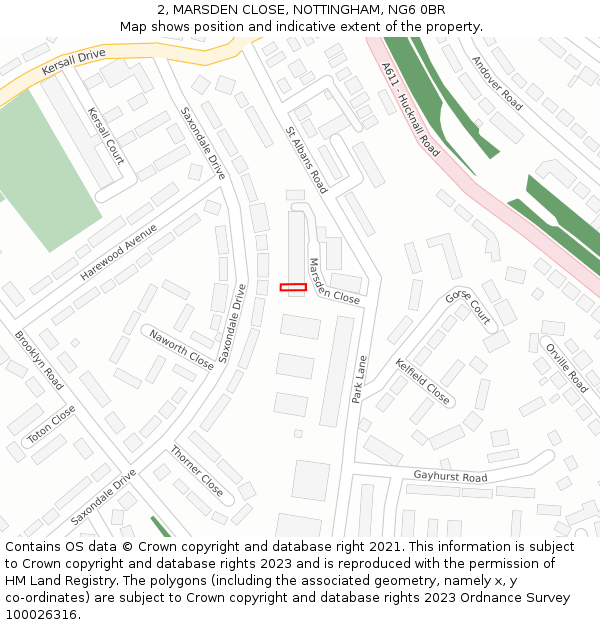 2, MARSDEN CLOSE, NOTTINGHAM, NG6 0BR: Location map and indicative extent of plot