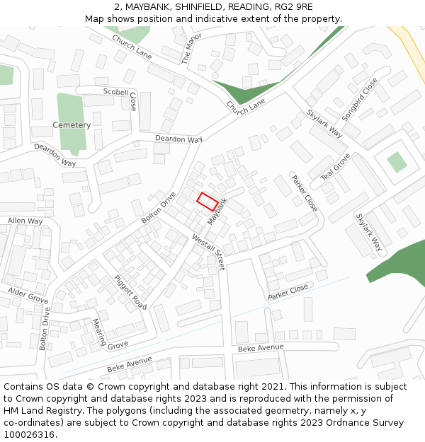 2, MAYBANK, SHINFIELD, READING, RG2 9RE: Location map and indicative extent of plot
