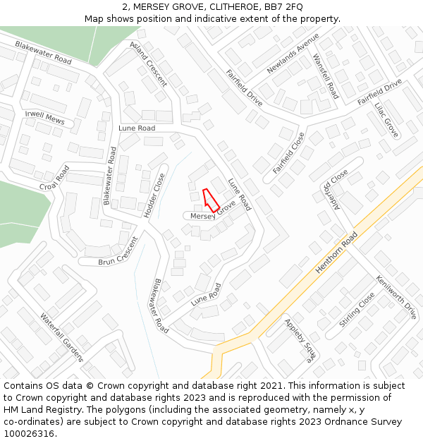 2, MERSEY GROVE, CLITHEROE, BB7 2FQ: Location map and indicative extent of plot