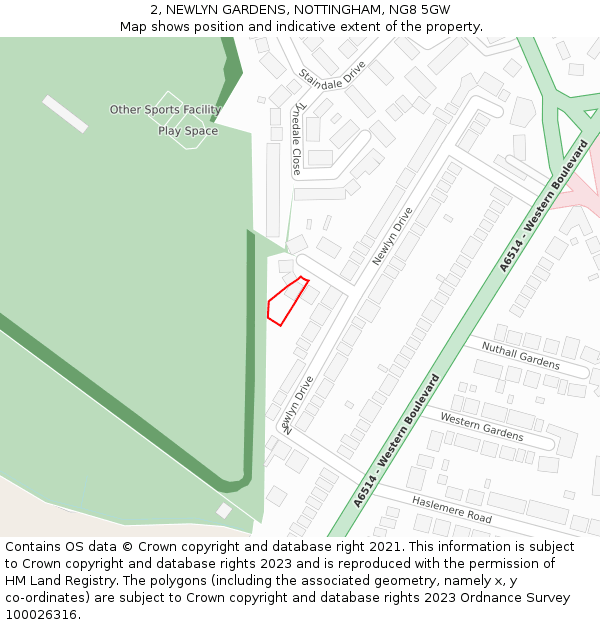 2, NEWLYN GARDENS, NOTTINGHAM, NG8 5GW: Location map and indicative extent of plot