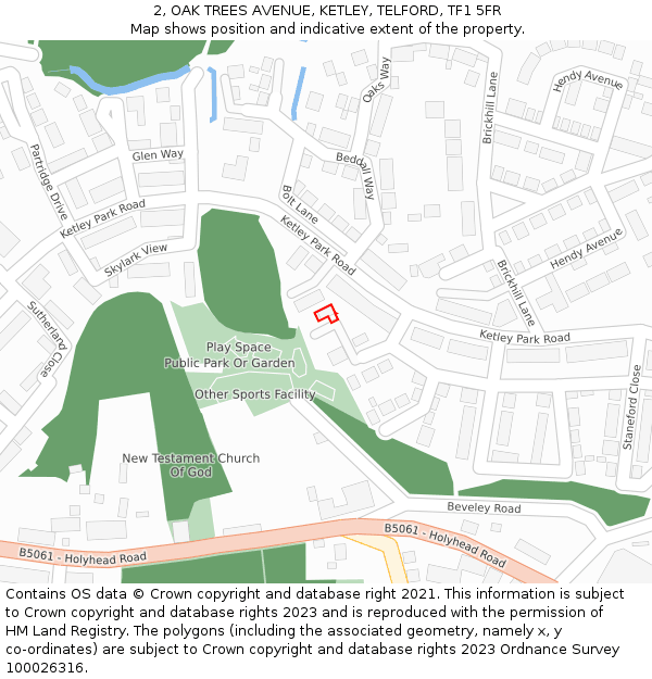 2, OAK TREES AVENUE, KETLEY, TELFORD, TF1 5FR: Location map and indicative extent of plot