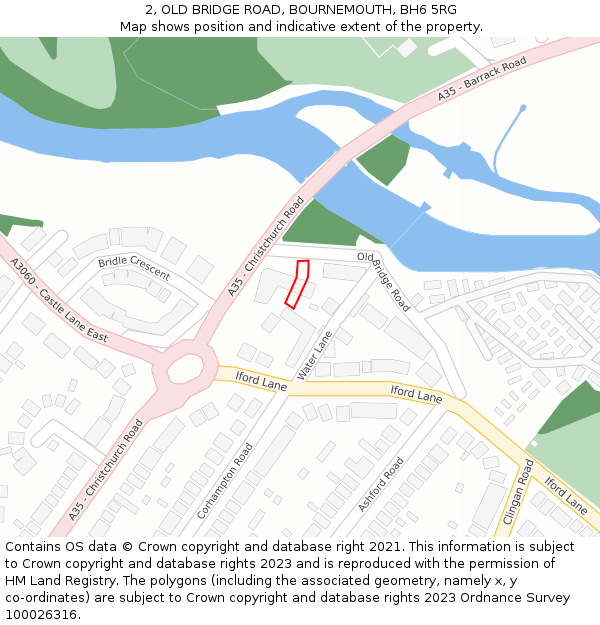 2, OLD BRIDGE ROAD, BOURNEMOUTH, BH6 5RG: Location map and indicative extent of plot