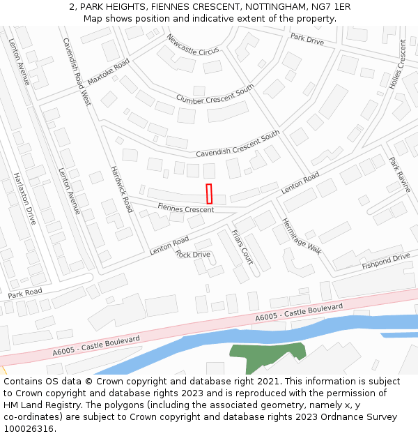 2, PARK HEIGHTS, FIENNES CRESCENT, NOTTINGHAM, NG7 1ER: Location map and indicative extent of plot