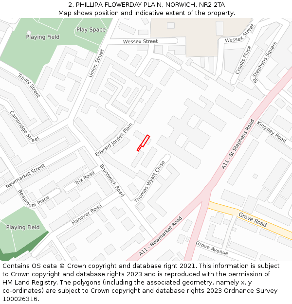 2, PHILLIPA FLOWERDAY PLAIN, NORWICH, NR2 2TA: Location map and indicative extent of plot