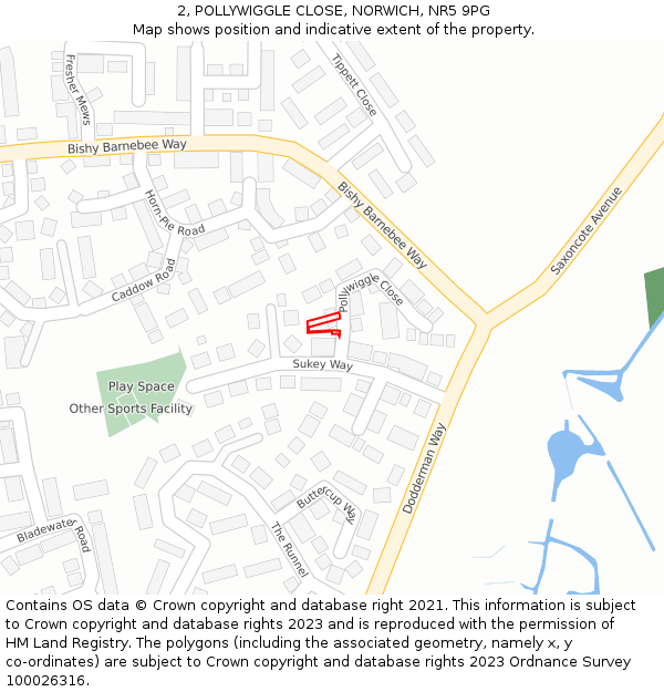 2, POLLYWIGGLE CLOSE, NORWICH, NR5 9PG: Location map and indicative extent of plot