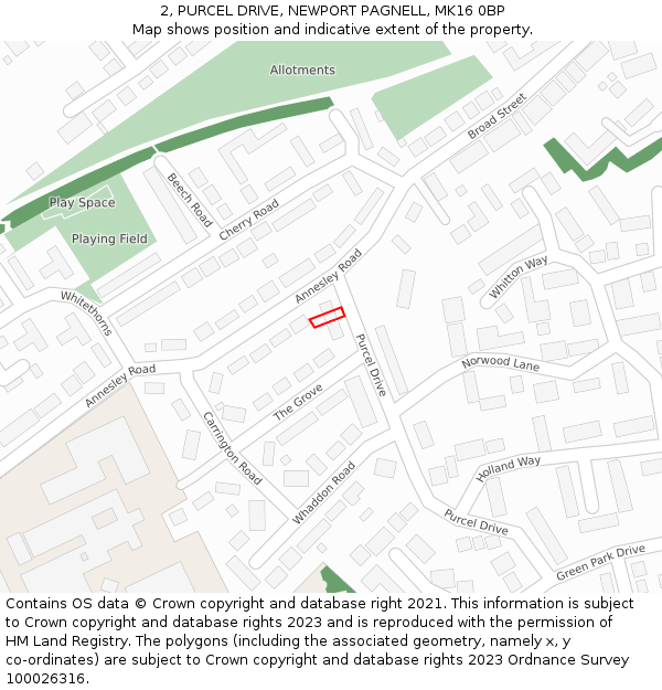 2, PURCEL DRIVE, NEWPORT PAGNELL, MK16 0BP: Location map and indicative extent of plot