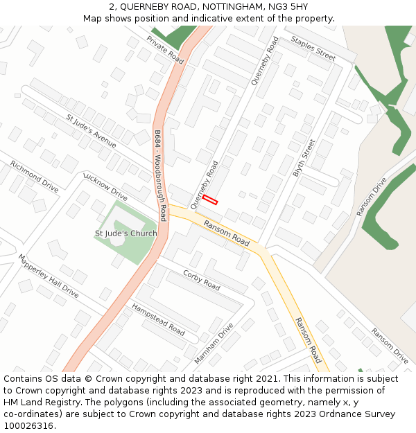 2, QUERNEBY ROAD, NOTTINGHAM, NG3 5HY: Location map and indicative extent of plot