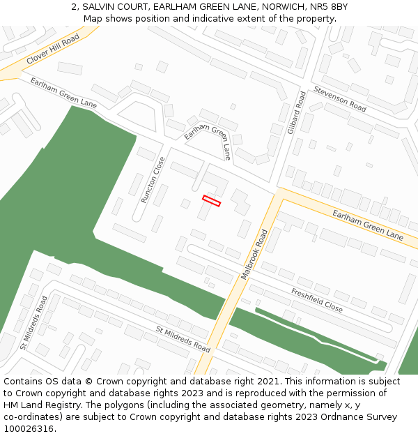 2, SALVIN COURT, EARLHAM GREEN LANE, NORWICH, NR5 8BY: Location map and indicative extent of plot