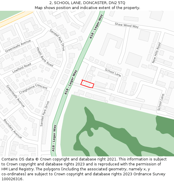 2, SCHOOL LANE, DONCASTER, DN2 5TQ: Location map and indicative extent of plot