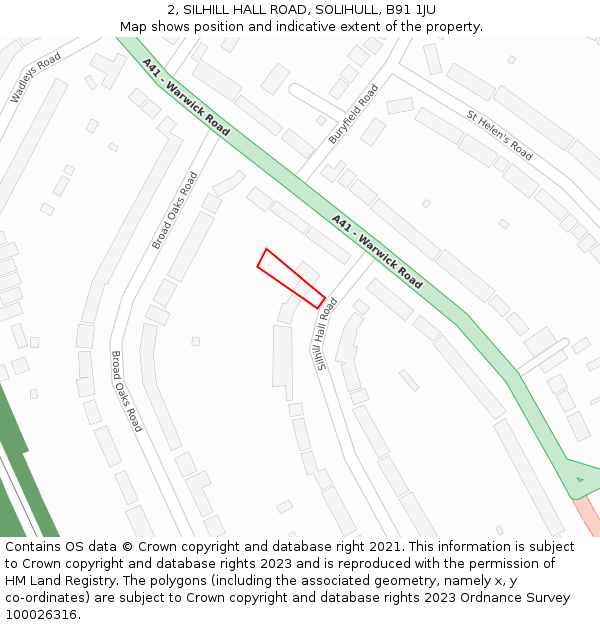 2, SILHILL HALL ROAD, SOLIHULL, B91 1JU: Location map and indicative extent of plot