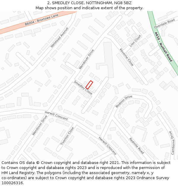 2, SMEDLEY CLOSE, NOTTINGHAM, NG8 5BZ: Location map and indicative extent of plot