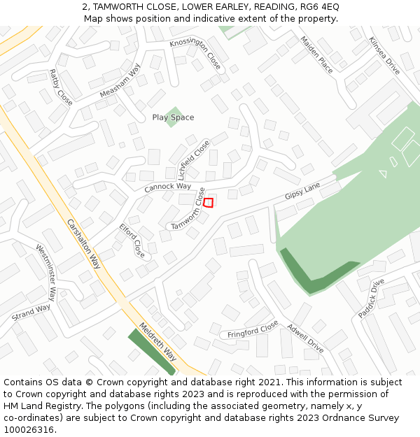 2, TAMWORTH CLOSE, LOWER EARLEY, READING, RG6 4EQ: Location map and indicative extent of plot