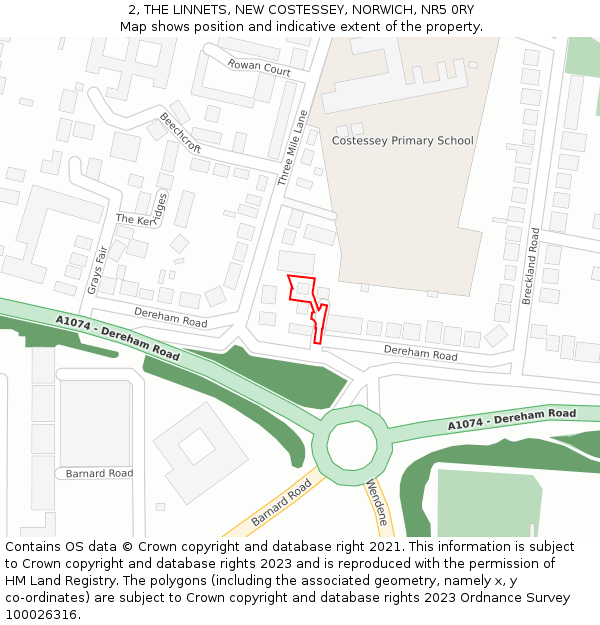 2, THE LINNETS, NEW COSTESSEY, NORWICH, NR5 0RY: Location map and indicative extent of plot