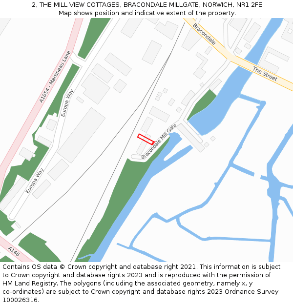 2, THE MILL VIEW COTTAGES, BRACONDALE MILLGATE, NORWICH, NR1 2FE: Location map and indicative extent of plot