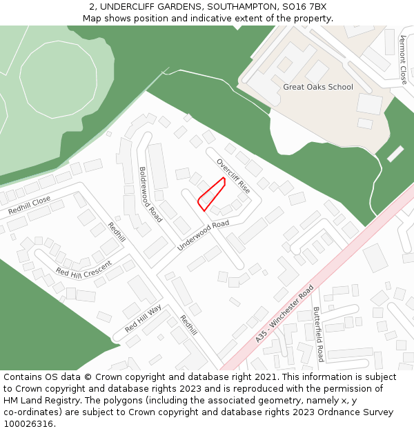 2, UNDERCLIFF GARDENS, SOUTHAMPTON, SO16 7BX: Location map and indicative extent of plot