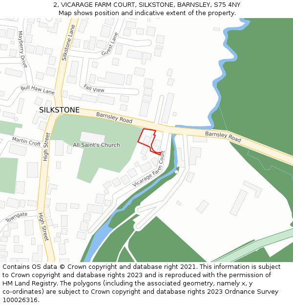 2, VICARAGE FARM COURT, SILKSTONE, BARNSLEY, S75 4NY: Location map and indicative extent of plot