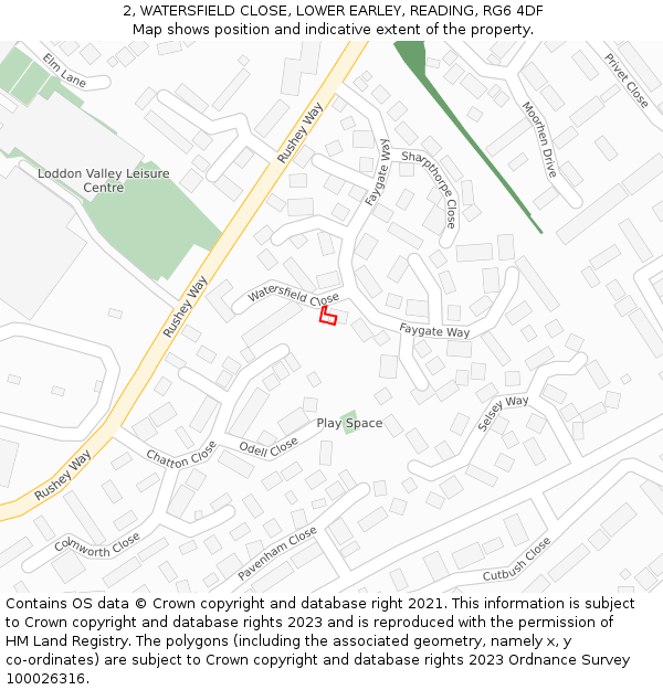 2, WATERSFIELD CLOSE, LOWER EARLEY, READING, RG6 4DF: Location map and indicative extent of plot