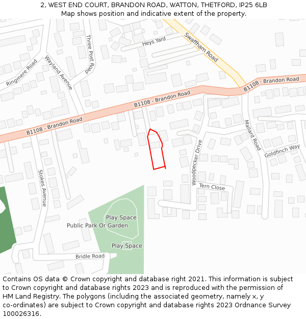 2, WEST END COURT, BRANDON ROAD, WATTON, THETFORD, IP25 6LB: Location map and indicative extent of plot