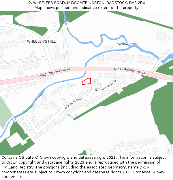 2, WHEELERS ROAD, MIDSOMER NORTON, RADSTOCK, BA3 2BX: Location map and indicative extent of plot