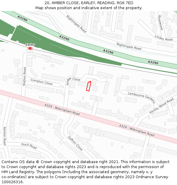 20, AMBER CLOSE, EARLEY, READING, RG6 7ED: Location map and indicative extent of plot