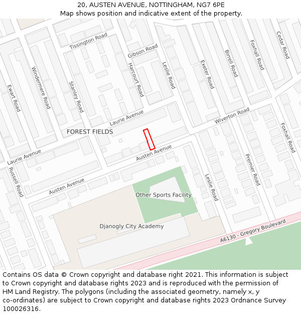 20, AUSTEN AVENUE, NOTTINGHAM, NG7 6PE: Location map and indicative extent of plot