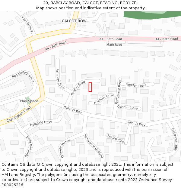 20, BARCLAY ROAD, CALCOT, READING, RG31 7EL: Location map and indicative extent of plot