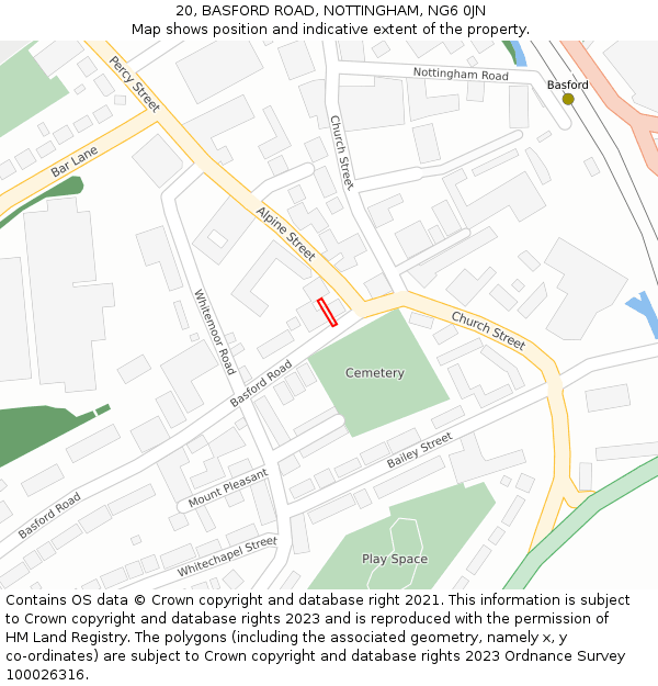 20, BASFORD ROAD, NOTTINGHAM, NG6 0JN: Location map and indicative extent of plot