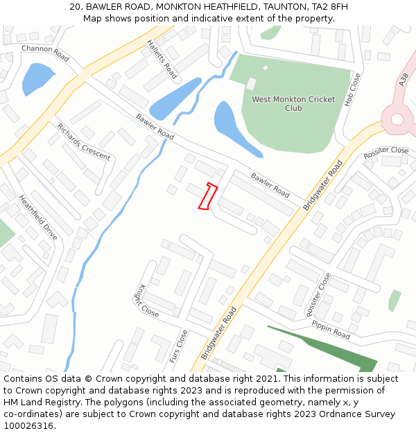 20, BAWLER ROAD, MONKTON HEATHFIELD, TAUNTON, TA2 8FH: Location map and indicative extent of plot