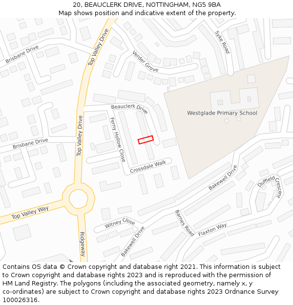20, BEAUCLERK DRIVE, NOTTINGHAM, NG5 9BA: Location map and indicative extent of plot