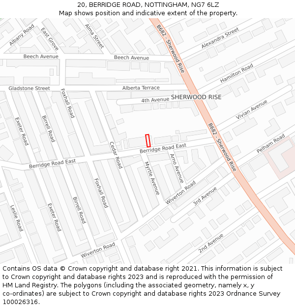 20, BERRIDGE ROAD, NOTTINGHAM, NG7 6LZ: Location map and indicative extent of plot