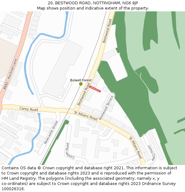 20, BESTWOOD ROAD, NOTTINGHAM, NG6 9JP: Location map and indicative extent of plot