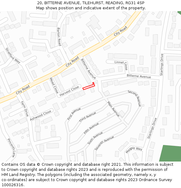 20, BITTERNE AVENUE, TILEHURST, READING, RG31 4SP: Location map and indicative extent of plot