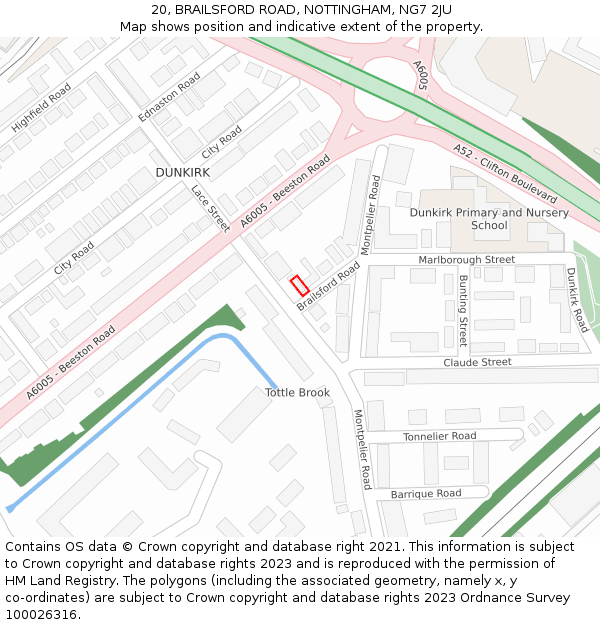 20, BRAILSFORD ROAD, NOTTINGHAM, NG7 2JU: Location map and indicative extent of plot