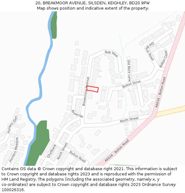 20, BREAKMOOR AVENUE, SILSDEN, KEIGHLEY, BD20 9PW: Location map and indicative extent of plot