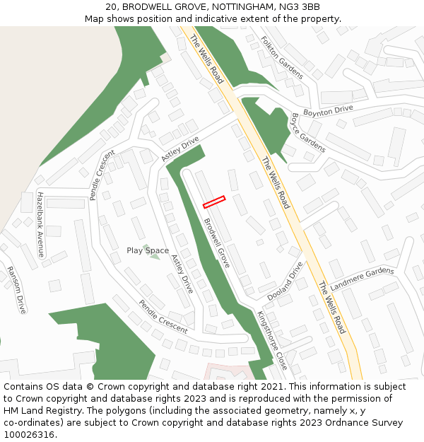 20, BRODWELL GROVE, NOTTINGHAM, NG3 3BB: Location map and indicative extent of plot