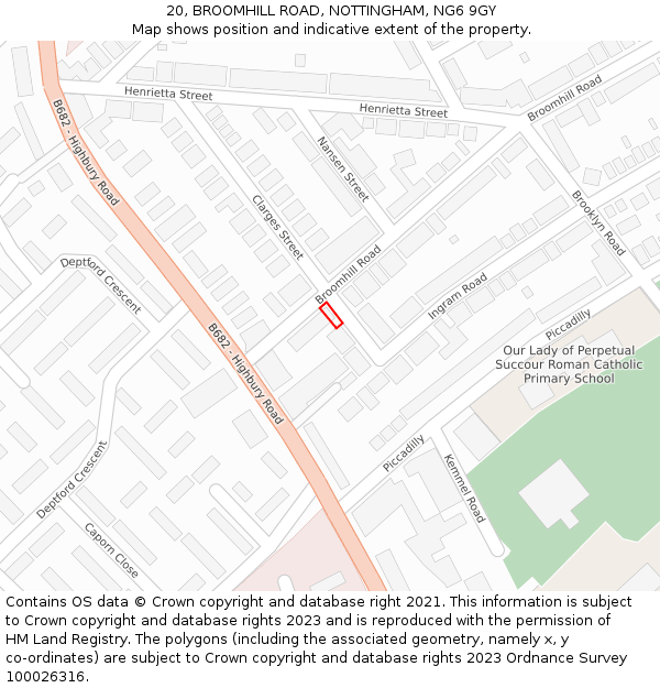 20, BROOMHILL ROAD, NOTTINGHAM, NG6 9GY: Location map and indicative extent of plot