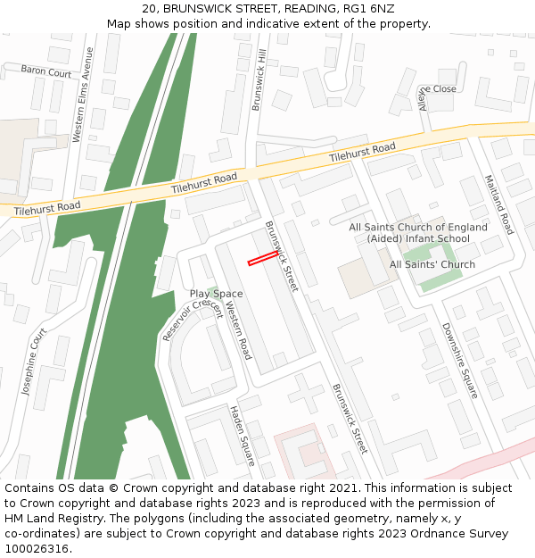 20, BRUNSWICK STREET, READING, RG1 6NZ: Location map and indicative extent of plot