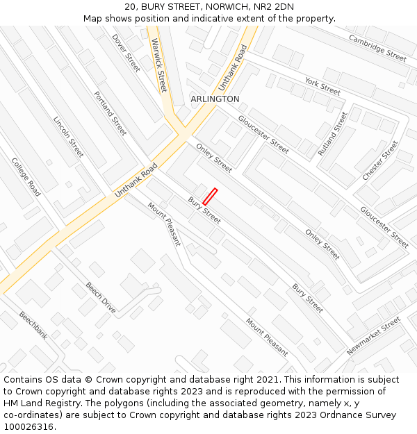 20, BURY STREET, NORWICH, NR2 2DN: Location map and indicative extent of plot