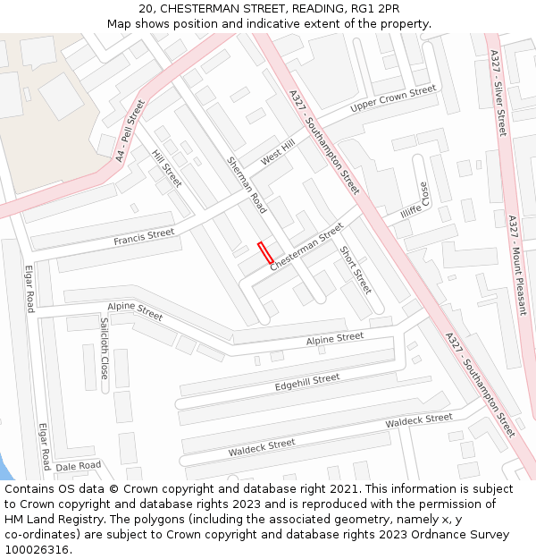 20, CHESTERMAN STREET, READING, RG1 2PR: Location map and indicative extent of plot