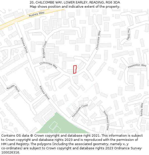 20, CHILCOMBE WAY, LOWER EARLEY, READING, RG6 3DA: Location map and indicative extent of plot