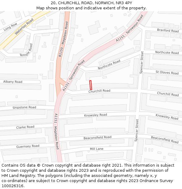 20, CHURCHILL ROAD, NORWICH, NR3 4PY: Location map and indicative extent of plot