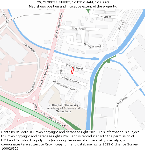 20, CLOISTER STREET, NOTTINGHAM, NG7 2PG: Location map and indicative extent of plot
